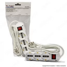 V-TAC MULTIPRESA 9 POSTI SALVASPAZIO COLORE BIANCO CON INTERRUTTORE LUMINOSO - SKU 8735 