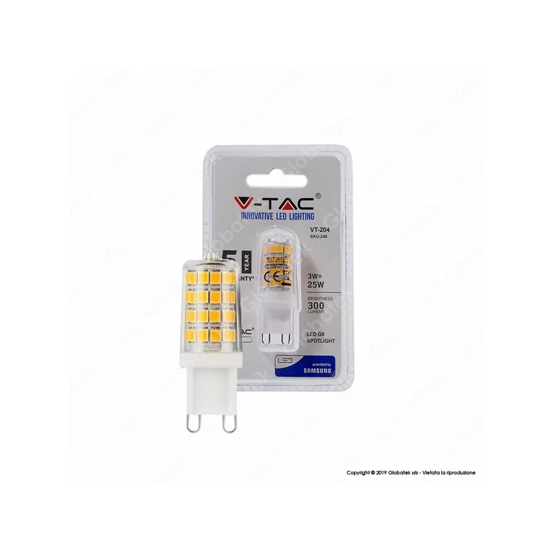 V-TAC PRO VT-204 LAMPADINA LED G9 3W BULB CHIP SAMSUNG - SKU 246 / 247 / 248 V-TAC PRO VT-204 LAMPADINA LED G9 3W BULB CHIP SAMSUNG - SKU 246 / 247 / 248