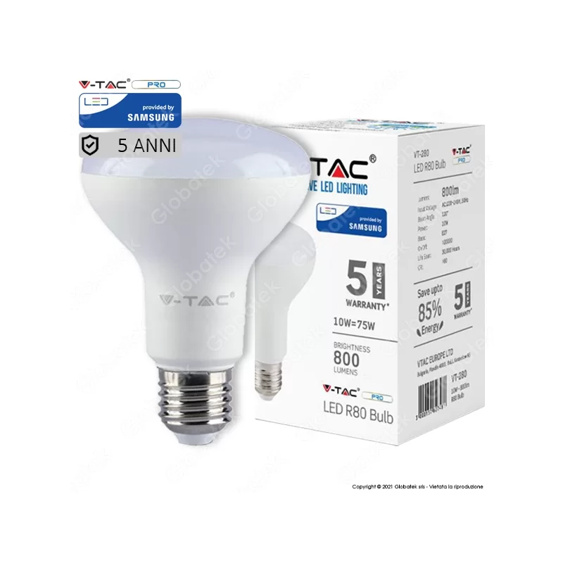 V-TAC PRO VT-280 LAMPADINA LED E27 10W BULB REFLECTOR R80 CHIP SAMSUNG - SKU 135 / 136 / 137 V-TAC PRO VT-280 LAMPADINA LED E27 10W BULB REFLECTOR R80 CHIP SAMSUNG - SKU 135 / 136 / 137