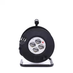 V-TAC PROLUNGA AVVOLGICAVO SPINA 16A E 4 PRESE 10/16A BIPASSO/SCHUKO COLORE NERO 25 METRI - SKU 8703 
