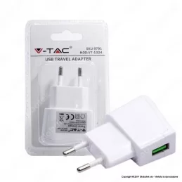 V-TAC VT-1024 ALIMENTATORE USB DA VIAGGIO COLORE BIANCO - SKU 8791 