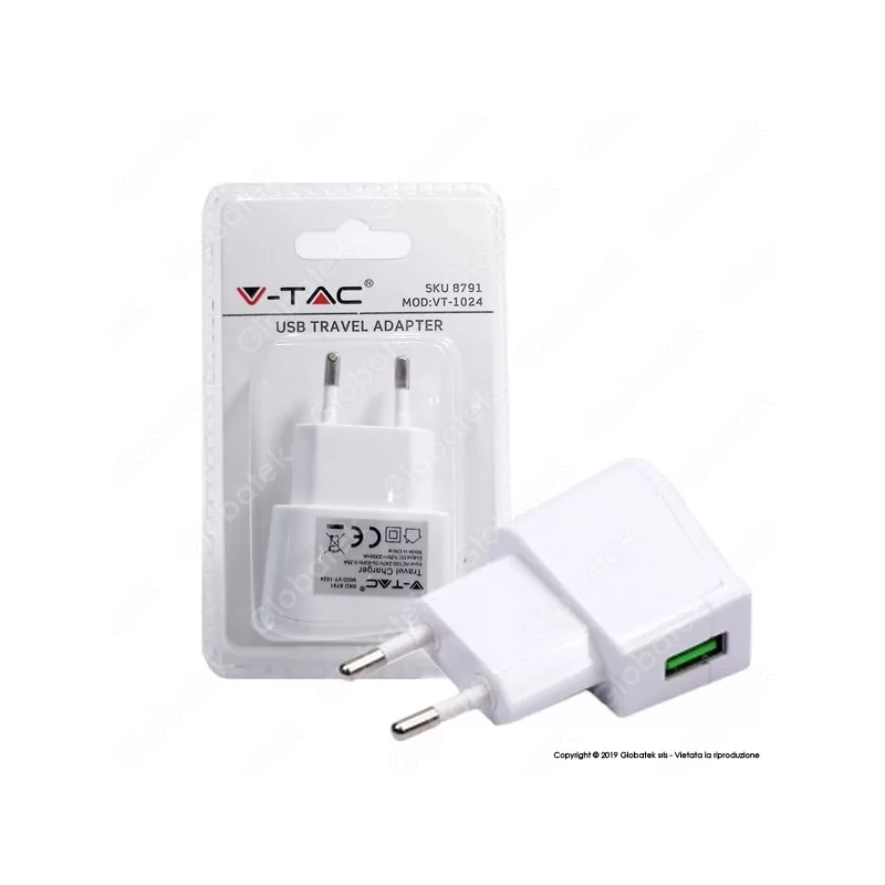 V-TAC VT-1024 ALIMENTATORE USB DA VIAGGIO COLORE BIANCO - SKU 8791 V-TAC VT-1024 ALIMENTATORE USB DA VIAGGIO COLORE BIANCO - SKU 8791