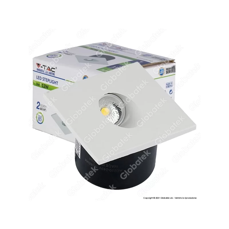V-TAC VT-1109 SQ FARETTO SEGNAPASSO LED DA INCASSO QUADRATO 3W COB - SKU 1209 / 1210 V-TAC VT-1109 SQ FARETTO SEGNAPASSO LED DA INCASSO QUADRATO 3W COB - SKU 1209 / 1210