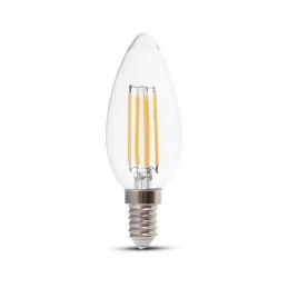 V-TAC VT-1986 LAMPADINA LED E14 4W CANDLE BULB C35 CANDELA FILAMENT VETRO TRASPARENTE - SKU 214301 / 214413 / 214414 
