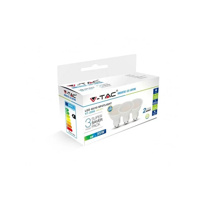V-TAC VT-2095 SUPER SAVER PACK CONFEZIONE 3 FARETTI LED GU10 5W SPOTLIGHT - SKU 7269 / 7270 / 7271 V-TAC VT-2095 SUPER SAVER PACK CONFEZIONE 3 FARETTI LED GU10 5W SPOTLIGHT - SKU 7269 / 7270 / 7271