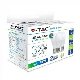 V-TAC VT-2113 SUPER SAVER PACK CONFEZIONE 3 LAMPADINE LED E27 11W BULB A60 - SKU 7352 / 7353 / 7354 