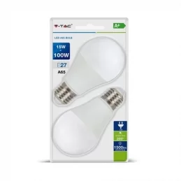 V-TAC VT-2117 DUO PACK CONFEZIONE 2 LAMPADINE LED E27 15W BULB A65 - SKU 7300 / 7301 / 7302 