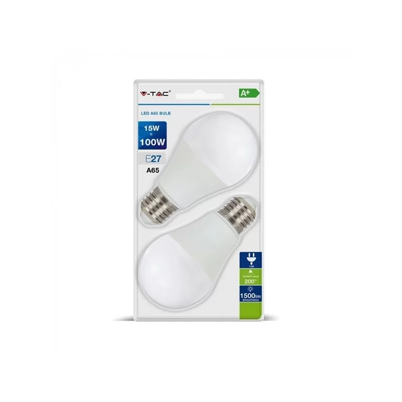 V-TAC VT-2117 DUO PACK CONFEZIONE 2 LAMPADINE LED E27 15W BULB A65 - SKU 7300 / 7301 / 7302  V-TAC VT-2117 DUO PACK CONFEZIONE 2 LAMPADINE LED E27 15W BULB A65 - SKU 7300 / 7301 / 7302