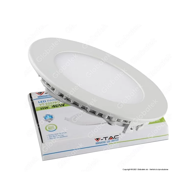 V-TAC VT-2207RD PANNELLO LED ROTONDO 22W SMD DA INCASSO CON DRIVER - SKU 6422 / 6423 / 6424 