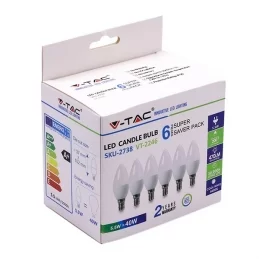 V-TAC VT-2246 SUPER SAVER PACK CONFEZIONE 6 LAMPADINE LED E14 5,5W CANDELA - SKU 2736 / 2737 / 2738 