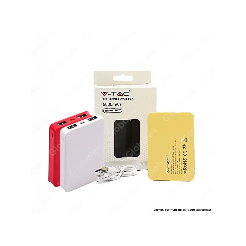V-TAC VT-3503 POWER BANK PORTATILE 5000 MAH 2 USCITE USB 2,1A - SKU 8191 / 8192 / 8193 / 8194 / 8195 / 8196 V-TAC VT-3503 POWER BANK PORTATILE 5000 MAH 2 USCITE USB 2,1A - SKU 8191 / 8192 / 8193 / 8194 / 8195 / 8196