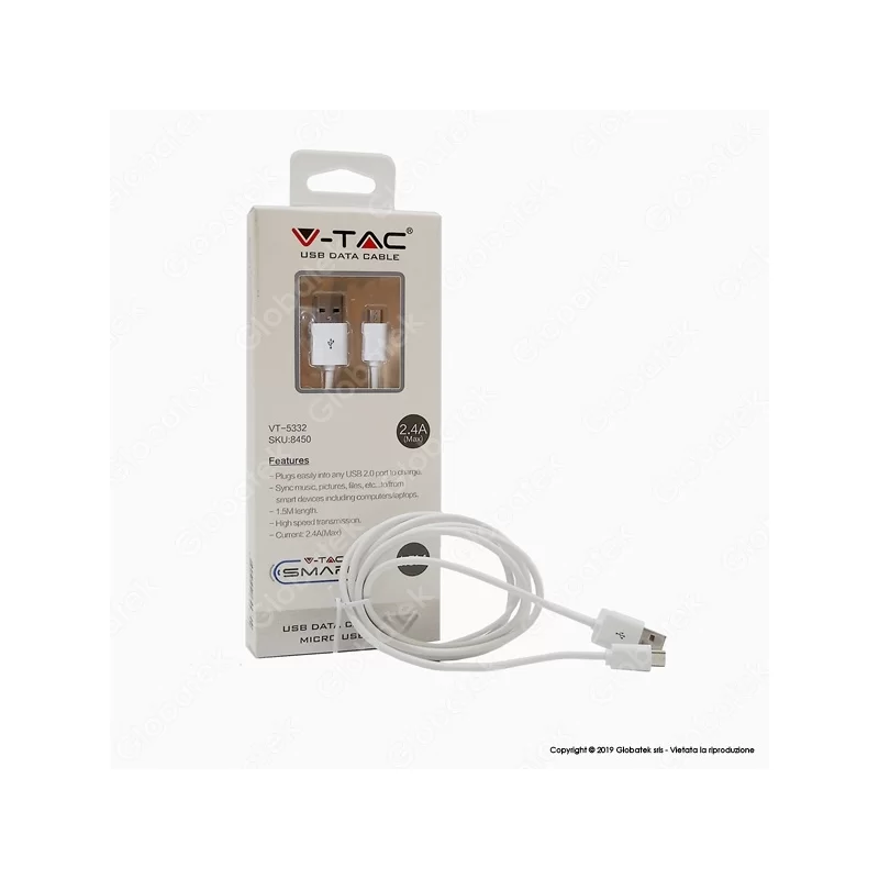 V-TAC VT-5332 USB DATA CABLE MICRO USB CAVO COLORE BIANCO 1,5M - SKU 8450 V-TAC VT-5332 USB DATA CABLE MICRO USB CAVO COLORE BIANCO 1,5M - SKU 8450