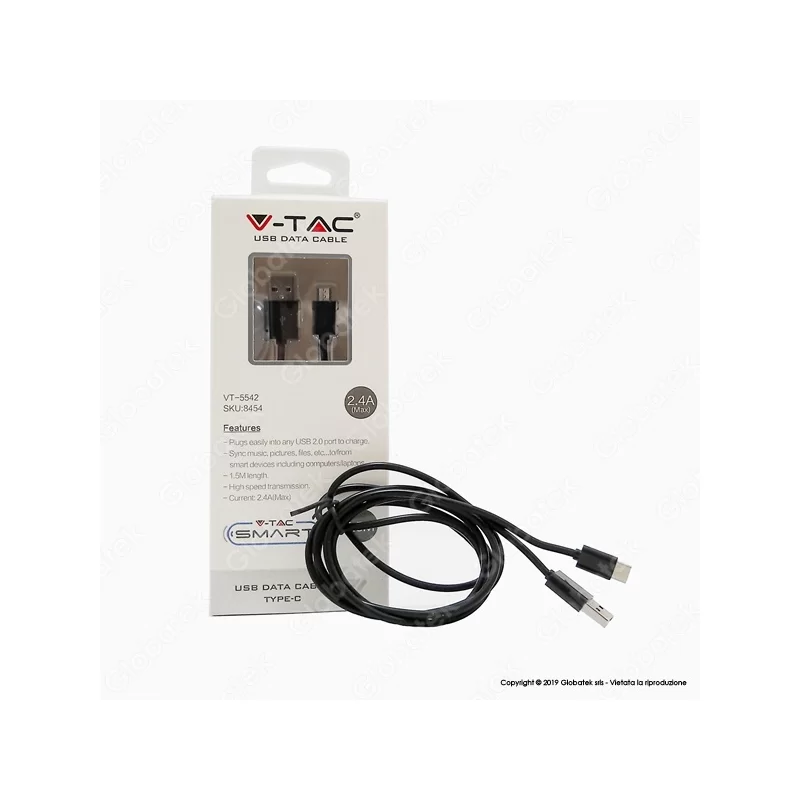 V-TAC VT-5542 USB DATA CABLE TYPE-C CAVO COLORE NERO 1,5M - SKU 8454 V-TAC VT-5542 USB DATA CABLE TYPE-C CAVO COLORE NERO 1,5M - SKU 8454
