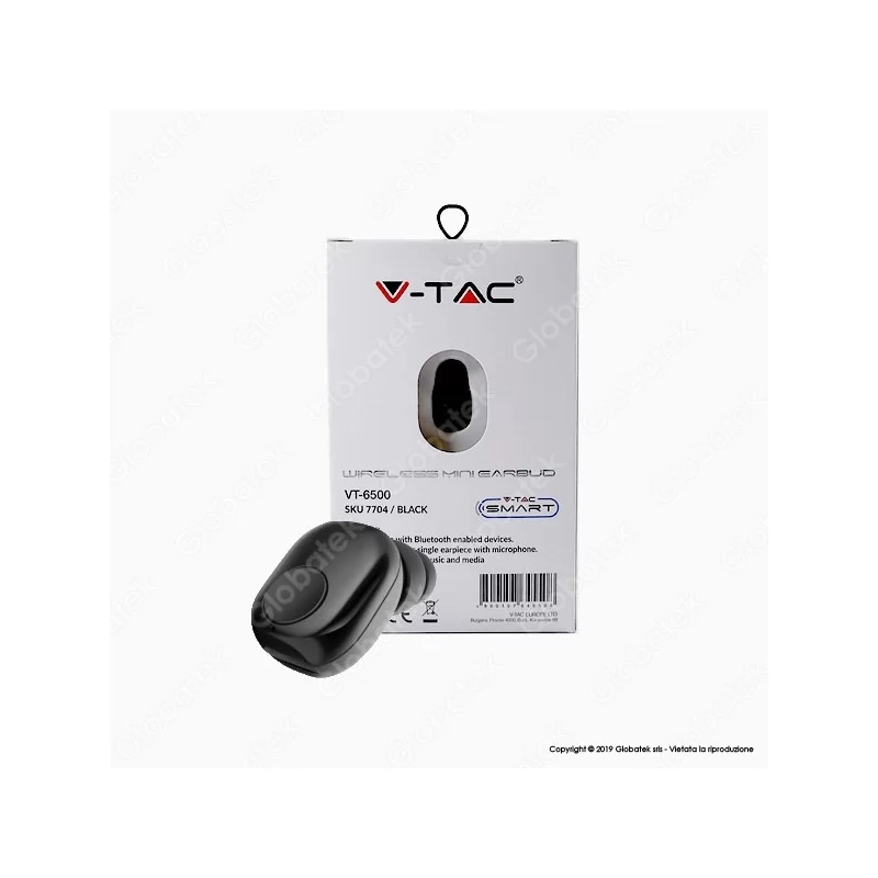 V-TAC VT-6500 AURICOLARE BLUETOOTH MINI EARBUDS COLORE NERO - SKU 7704 V-TAC VT-6500 AURICOLARE BLUETOOTH MINI EARBUDS COLORE NERO - SKU 7704