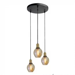 V-TAC VT-7037 LAMPADARIO A SOSPENSIONE IN VETRO AMBRATO CON 3 PORTALAMPADA PER LAMPADINE E27 - SKU 3926 