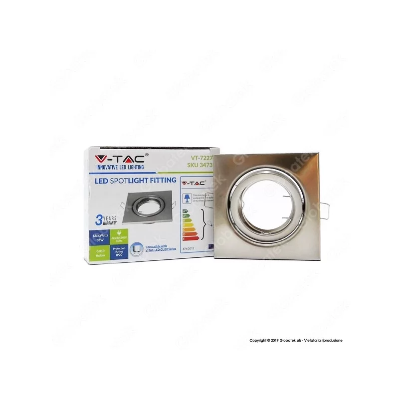 V-TAC VT-7227 PORTAFARETTO ORIENTABILE QUADRATO DA INCASSO PER LAMPADINE GU10 E GU5.3 - SKU 3473 V-TAC VT-7227 PORTAFARETTO ORIENTABILE QUADRATO DA INCASSO PER LAMPADINE GU10 E GU5.3 - SKU 3473