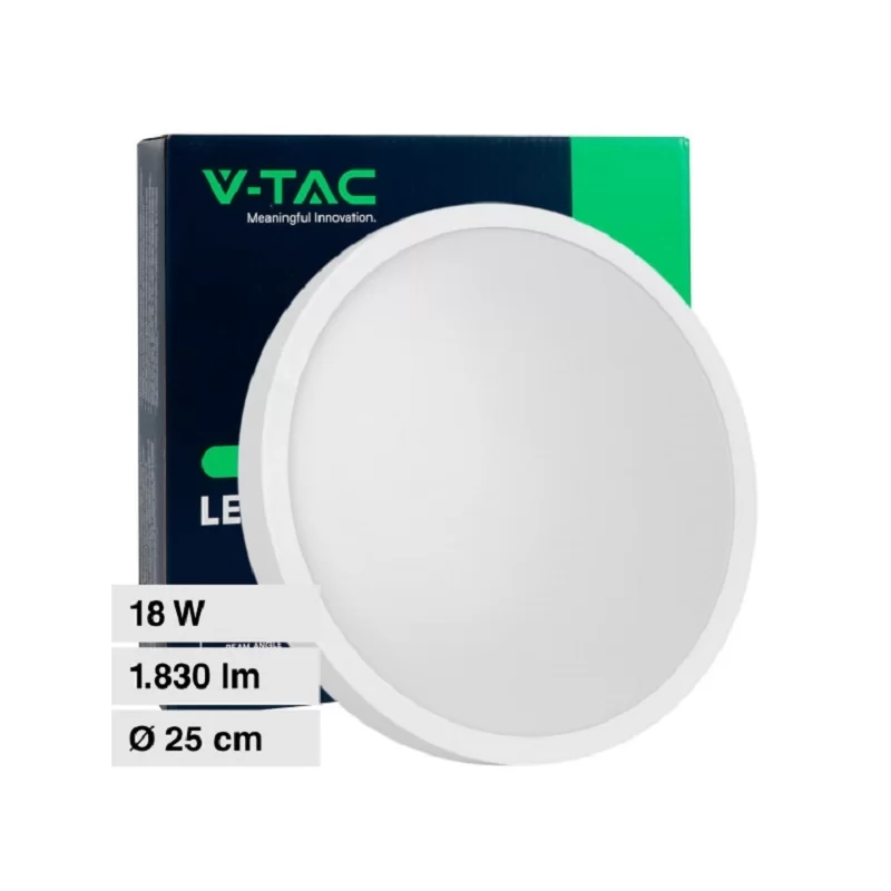 V-TAC VT-8618 PLAFONIERA LED ROTONDA 18W SMD IP44 COLORE BIANCO - SKU 76151 / 76161 / 76171 V-TAC VT-8618 PLAFONIERA LED ROTONDA 18W SMD IP44 COLORE BIANCO - SKU 76151 / 76161 / 76171