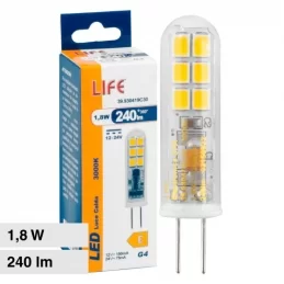 LIFE LAMPADINA LED G4 1,8W TUBOLARE SMD 12/24V IN VETRO TRASPARENTE - MOD. 39.930419C30 / 39.930419F65 