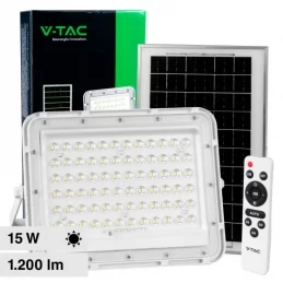 V-TAC VT-120W FARO LED FLOODLIGHT 15W IP65 COLORE BIANCO CON PANNELLO SOLARE E TELECOMANDO - SKU 7844 / 7843 