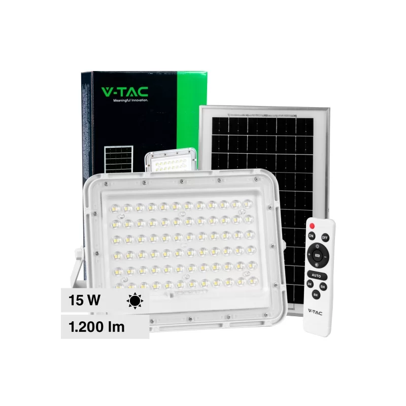 V-TAC VT-120W FARO LED FLOODLIGHT 15W IP65 COLORE BIANCO CON PANNELLO SOLARE E TELECOMANDO - SKU 7844 / 7843 V-TAC VT-120W FARO LED FLOODLIGHT 15W IP65 COLORE BIANCO CON PANNELLO SOLARE E TELECOMANDO - SKU 7844 / 7843