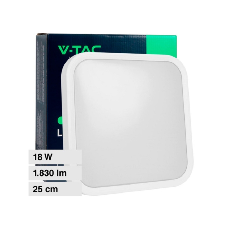 V-TAC VT-8618 PLAFONIERA LED QUADRATA 18W SMD IP44 COLORE BIANCO - SKU 76241 / 76251 / 76261 V-TAC VT-8618 PLAFONIERA LED QUADRATA 18W SMD IP44 COLORE BIANCO - SKU 76241 / 76251 / 76261