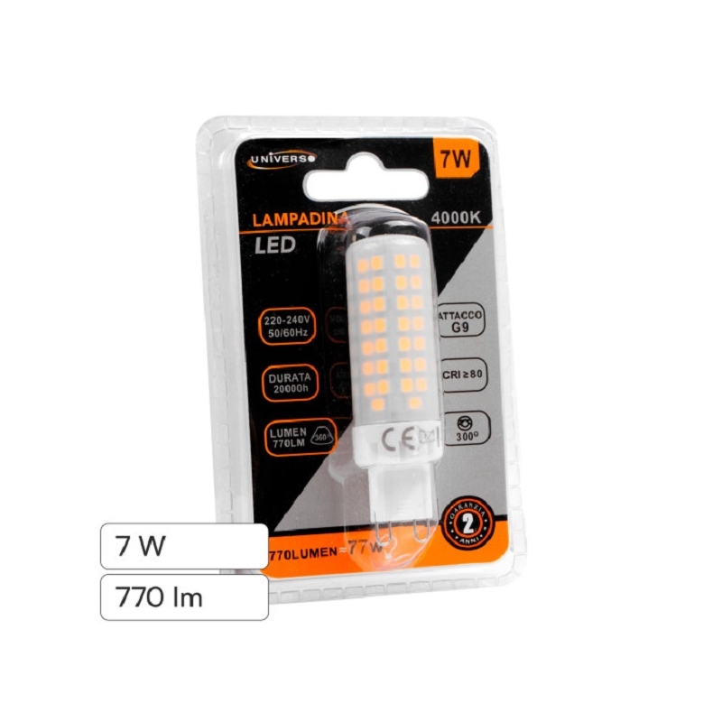 UNIVERSO LAMPADINA LED G9 7W TUBOLARE T19 SMD OPACA - MOD. SPARAC-G9-7W-CE2-N3 / SPARAC-G9-7W-CE2-N4 / SPARAC-G9-7W-CE2-N6 UNIVERSO LAMPADINA LED G9 7W TUBOLARE T19 SMD OPACA - MOD. SPARAC-G9-7W-CE2-N3 / SPARAC-G9-7W-CE2-N4 / SPARAC-G9-7W-CE2-N6