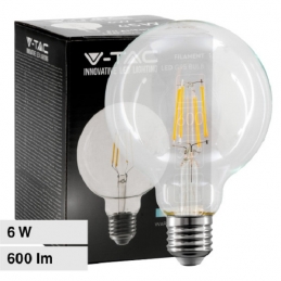 V-TAC VT-1993 LAMPADINA LED E27 6W BULB G95 GLOBO FILAMENT VETRO TRASPARENTE - SKU 214305 