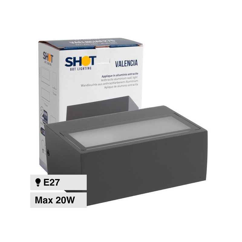 BOT LIGHTING SHOT LAMPADA LED DA MURO CON ATTACCO E27 APPLIQUE IP54 COLORE ANTRACITE - MOD. VALENCIAE27G 