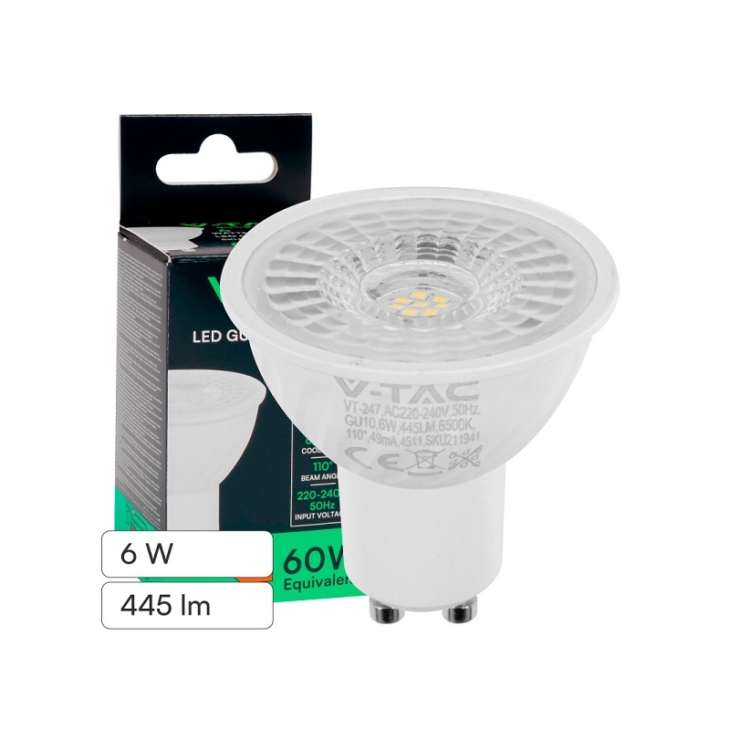 V-TAC VT-247 LAMPADINA LED GU10 6W FARETTO PAR16 SMD - SKU 211921 / 211931 / 211941 