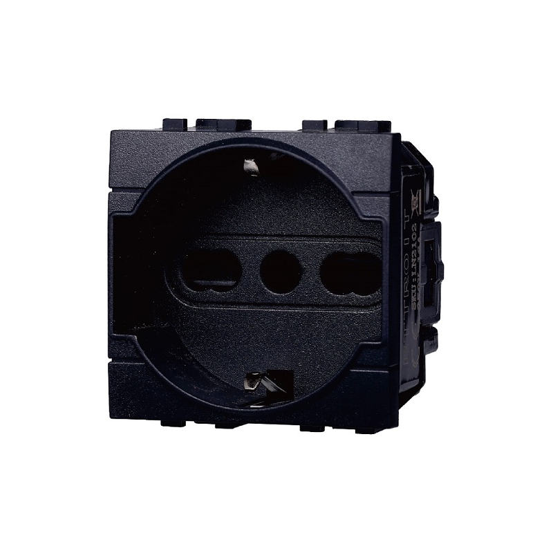 ETTROIT SPACE PRESA SCHUKO 2P+T 16A - NERO - MOD. LN2102 - COMPATIBILE CON BTICINO LIVING LIGHT / INTERNATIONAL 