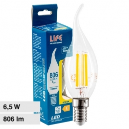 LIFE LAMPADINA LED E14 FILAMENT 6.5W CANDLE CF35 FIAMMA TRANSPARENT - MOD. 39.920123C27 / 39.920123N40 