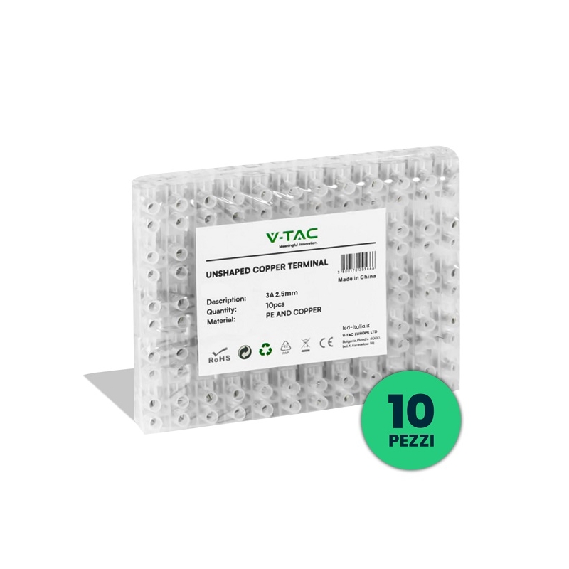 V-TAC MORSETTIERA DA 12 CONNETTORI PER CAVI ELETTRICI DA 3A E 2.5MM COLORE BIANCO - CONFEZIONE DA 10 PEZZI - SKU 11799 