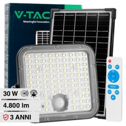 V-TAC VT-432 FARO LED 30W FARETTO IP65 CON PANNELLO SOLARE SENSORE CREPUSCOLARE DI MOVIMENTO E TELECOMANDO - SKU 10310 / 10311 