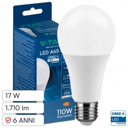 V-TAC VT-2017 LAMPADINA LED E27 17W A65 GOCCIA SMD CHIP CREE - SKU 2144566 / 2144576 / 2144586 
