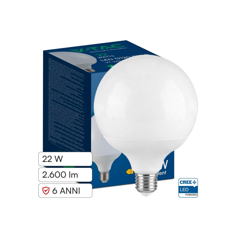 V-TAC VT-242 LAMPADINA LED E27 22W GLOBO G120 SMD CHIP CREE - SKU 21200216 / 21200226 / 21200236 V-TAC VT-242 LAMPADINA LED E27 22W GLOBO G120 SMD CHIP CREE - SKU 21200216 / 21200226 / 21200236