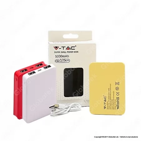 V-TAC VT-3503 POWER BANK PORTATILE 5000 MAH 2 USCITE USB 2,1A - SKU 8191 / 8192 / 8193 / 8194 / 8195 / 8196