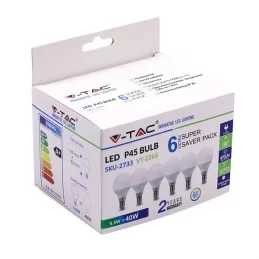 V-TAC VT-2266 SUPER SAVER PACK CONFEZIONE 6 LAMPADINE LED E14 5,5W MNIGLOBO - SKU 2733 / 2734 / 2735 