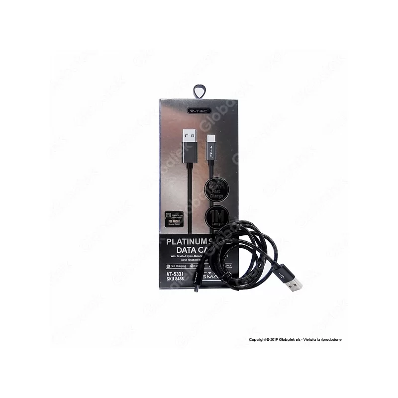 V-TAC VT-5331 PLATINUM SERIES USB DATA CABLE MICRO USB CAVO IN CORDA COLORE NERO 1M - SKU 8488 V-TAC VT-5331 PLATINUM SERIES USB DATA CABLE MICRO USB CAVO IN CORDA COLORE NERO 1M - SKU 8488