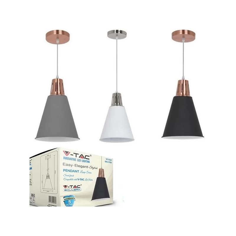 V-TAC VT-7520 LAMPADARIO IN METALLO CON PORTALAMPADA PER LAMPADINE E27 - SKU 3700 / 3701 / 3702 V-TAC VT-7520 LAMPADARIO IN METALLO CON PORTALAMPADA PER LAMPADINE E27 - SKU 3700 / 3701 / 3702