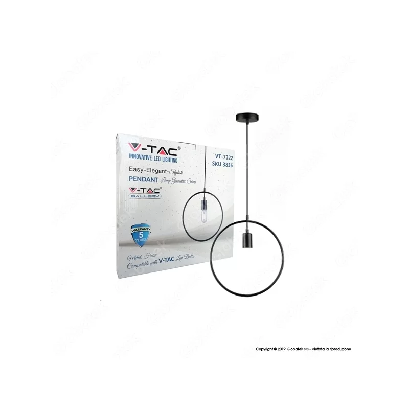 V-TAC VT-7322 LAMPADARIO A SOSPENSIONE IN METALLO CON PORTALAMPADA PER LAMPADINE E27 - SKU 3836 