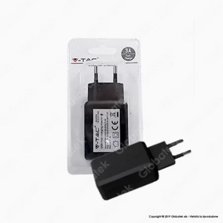 V-TAC VT-1026 CARICABATTERIA USB DA MURO FAST CHARGE COLORE NERO - SKU 8794