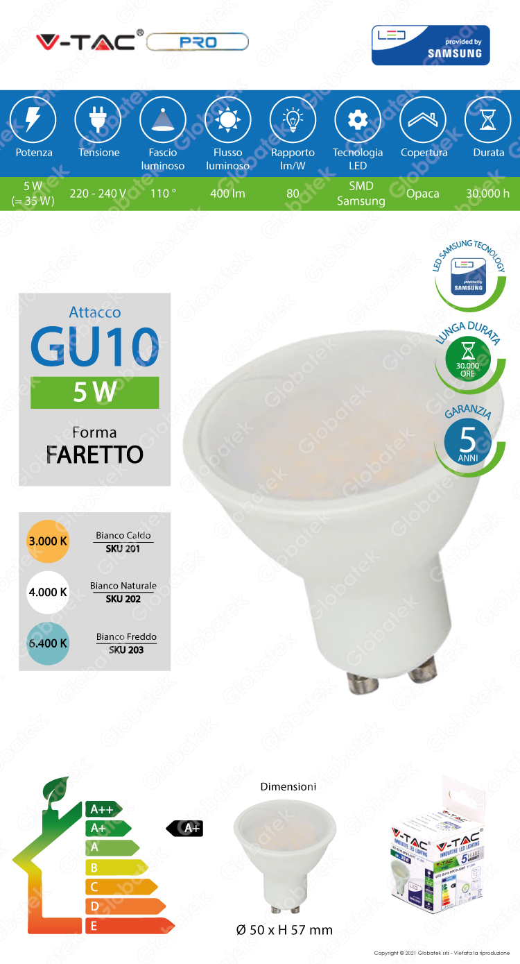 VT-205 V-Tac Pro Lampadina Led 15W Faretto GU10