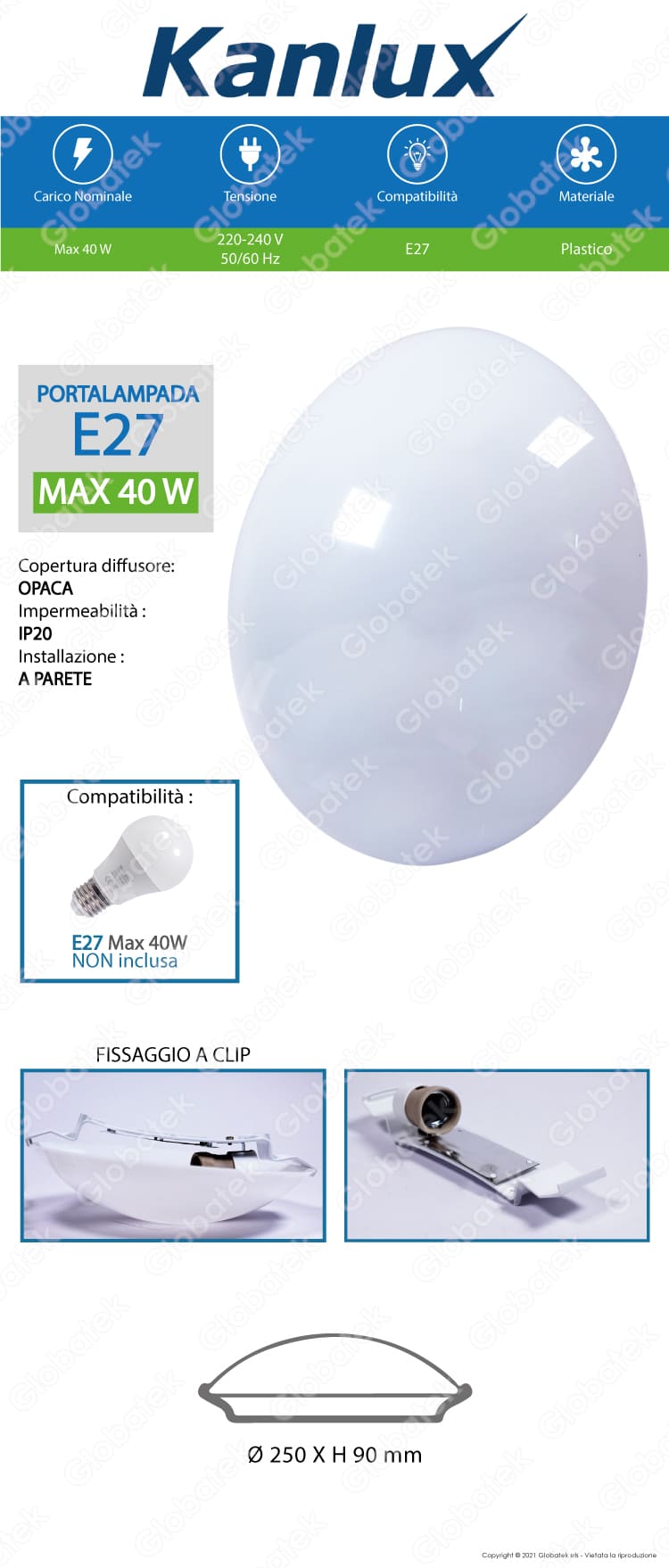 KANLUX PLAFONIERA ROTONDA PER LAMPADINE E27