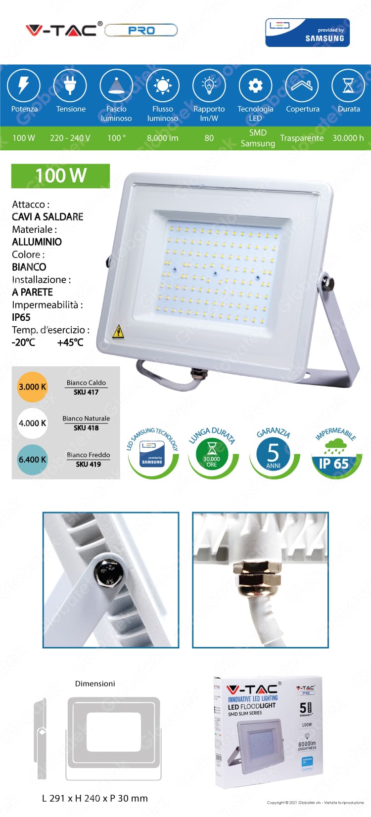 V-TAC FARO LED VT-100 SUPERSLIM CHIP SAMSUNG 100W IP65