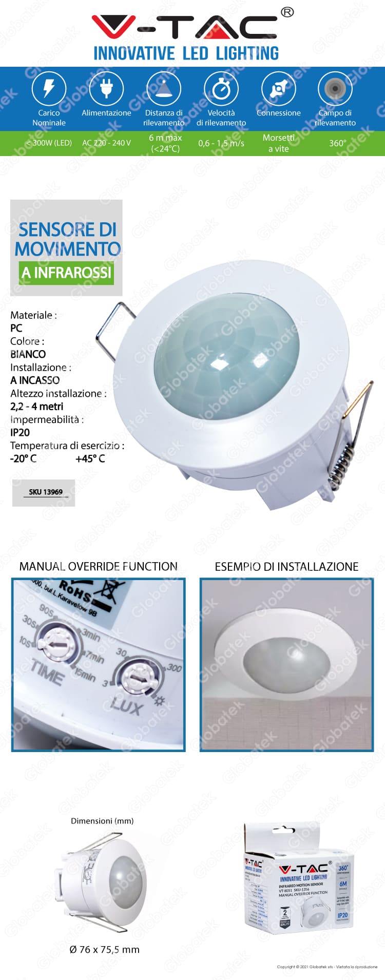 V-TAC VT-8049 SENSORE DI MOVIMENTO A INFRAROSSI PER LAMPADINE